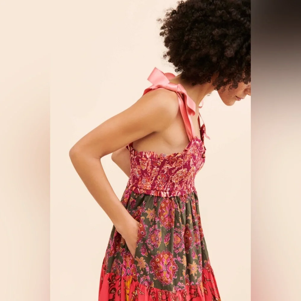 Free People Bluebell Tiered Maxi Dress in Pink Multi